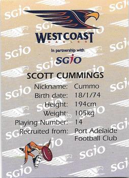 2000 SGIO West Coast Eagles #NNO Scott Cummings Back